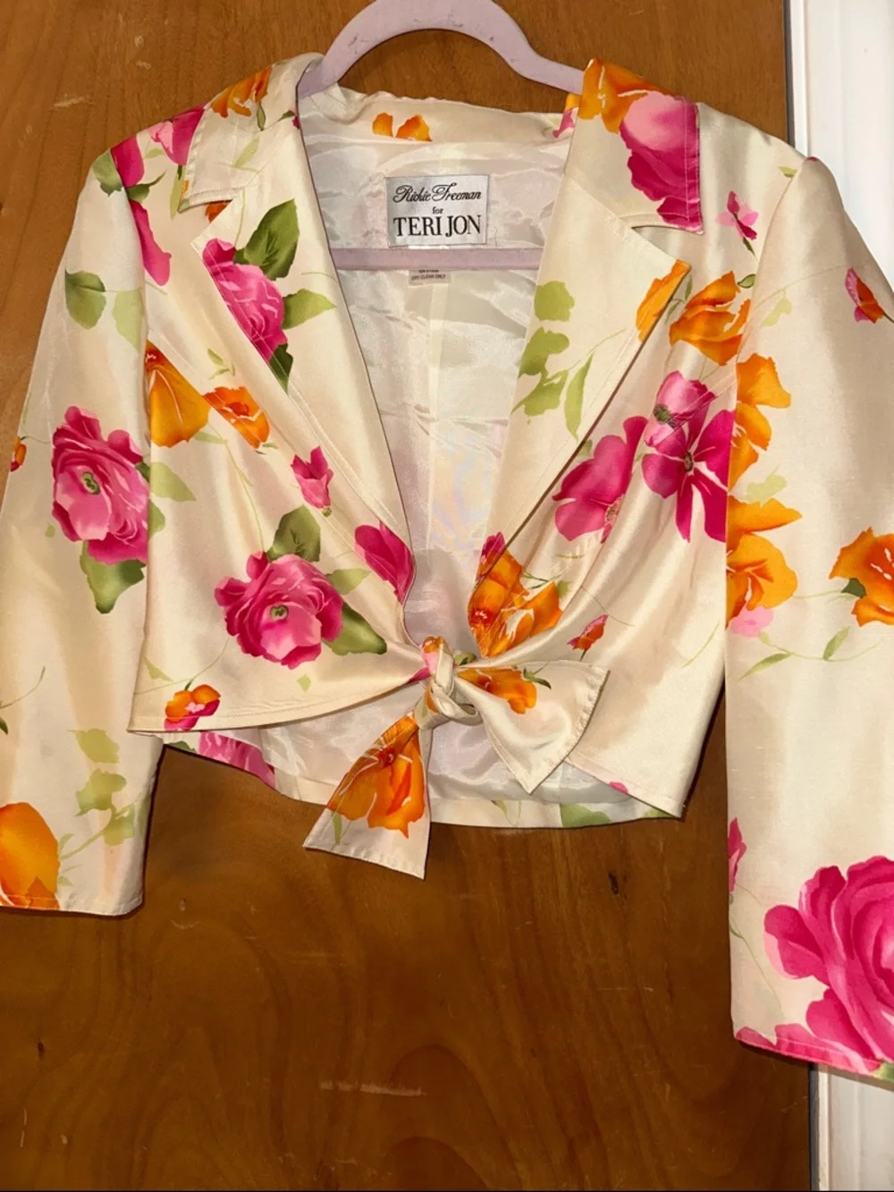 Rickie Freeman for Teri Jon Cream Midi Dress with Pink and Orange Floral Print - Picture 4 of 7